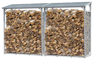 Produktbild von Set 2 Stück Aluminium Kaminholzregal Außen 130 x 70 x 185 cm, Pro - 40 mm Stahlprofil, Anthrazit, Wetterfest, Kapazität 3,2 m³ (5 SRM)