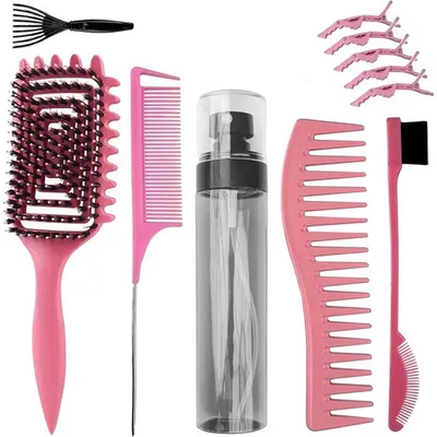 Produktbild von Set aus 7 Haarbürsten für lockiges Haar mit Lockenbürste, Haarsprayflasche, Toupetbürste und Haarnadeln