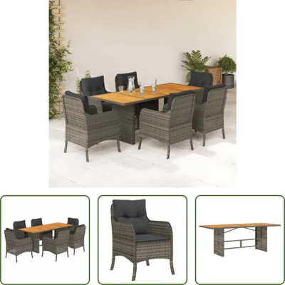 Produktbild von The Living Store 7-tlg. Garten-Essgruppe mit Kissen Grau Poly Rattan