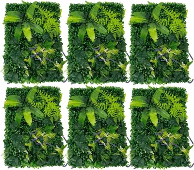 Produktbild von Künstliche Pflanzenwand - Heckenmatten Paneele 60x40 cm 6er Set - Kunststoffblätter - Outdoor - Sichtschutz Zaun - Fotohintergrund Deko - Grün