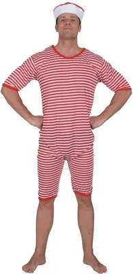 Produktbild von O817-XXL rot-weiß gestreift Herren Streifen Overall Clown Anzug Gr.XXL
