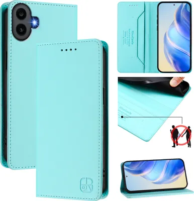 Produktbild von Lederhülle für Nothing CMF Phone 1 Hülle Flip Brieftasche Kartenfächern Ständer Schutzhülle Türkis