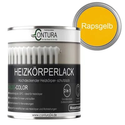 Produktbild von Contura 750ml Heizkörperlack Seidenmatt Heizungslack Heizkörperfarbe Heizung Farbe Radiator Metalllack - Rapsgelb RAL 1023