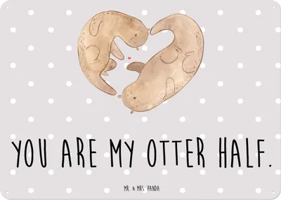 Produktbild von Mr. & Mrs. Panda tafel Otter Herz DIN A5 - Grau Pastell - Geschenk, Retro Blechschild, Türschild, Hochzeitstag, Wandbild, Blechtafel, Schild, Liebe