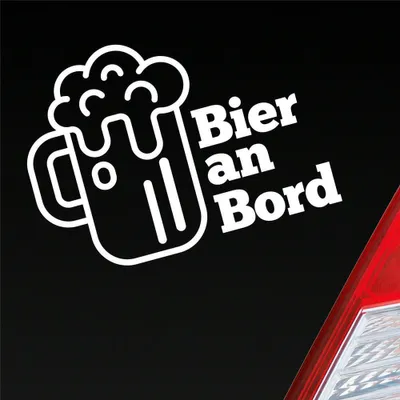 Produktbild von Auto Aufkleber Bier an Bord Beer Saufen Party feiern 13x10 cm Weiss Glanz Sticker Heckscheibenaufkleber