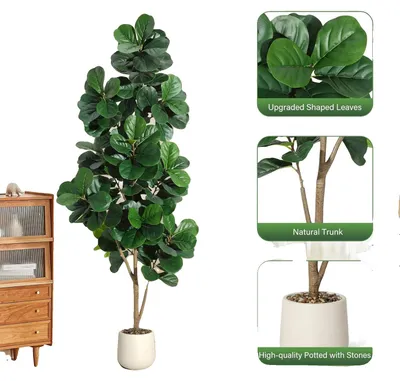 Produktbild von Künstlicher Geigenblattfeigenbaum, lebensechtes Design, pflegeleicht, 210cm