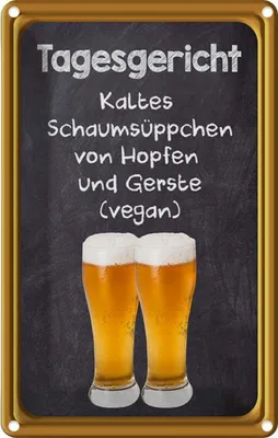 Produktbild von vianmo Blechschild 18x12 cm Alkohol Tagesgericht Schaumsüppchen Hopfen Witz Humor Lustig Spaß