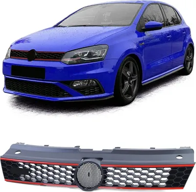 Image de Grille de calandre Sport Grille avec bandeau rouge pour VW Polo 5 6R 6C 09-17 aussi GTI