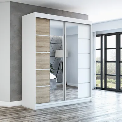 Productafbeelding van Schuifdeurenkast, 2 deuren, model ERA, 180 cm (met spiegel), wit / sonoma / wit