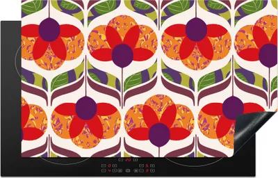 Produktbild von KitchenYeah© Herdabdeckplatte Retro - Flower Power - Vintage - Farben , 85x52cm, Küche Deko, Glaskeramikkochfeld Herdabdeckung, Abdeckplatte fùr Kochfeld