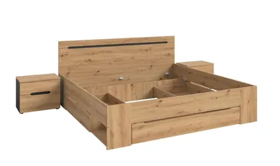 Produktbild von Canu Schlafzimmer-Set Bett 180x200 cm 3 Schubladen, 2 Nachttische grau, Eiche Nachbildung.