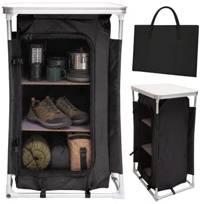 Produktbild von Faltbarer Campingschrank 55x45x86 cm mit 3 Regalen, Tischplatte und Tragetasche