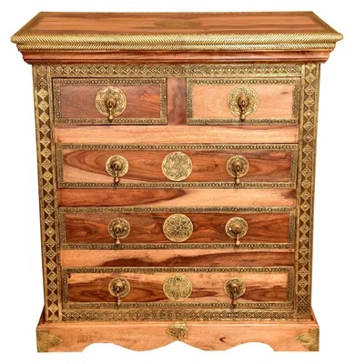 Produktbild von Orientalische Sheeshamholz Kommode Malek, 5 Schubladen, Handarbeit, 80x75x45 cm