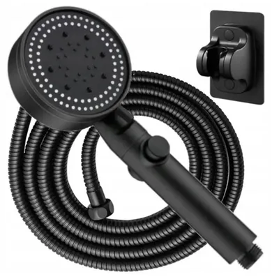 Produktbild von BNTrade Duschset Schwarz mit Handbrause, Schlauch und Halter