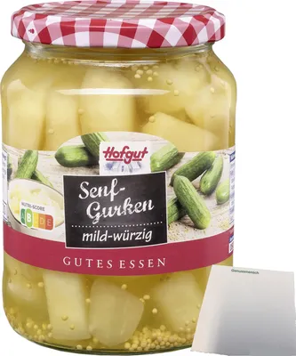 Produktbild von Hofgut Senfgurken Stücke (720ml Glas) + usy Block