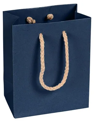 Image de Sacs en papier, bleu foncé, 12 x 15 x 7 cm, cordon en coton - lot de 12