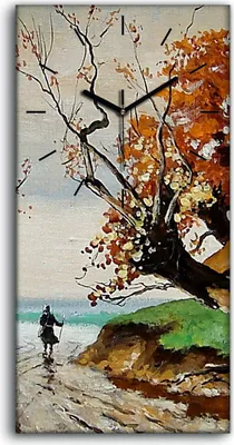 Produktbild von Wandkunst Leinwand Bild Uhr 30x60 Malerei Abstrakte Hütte Dorfbewohner Baum - schwarze Hände