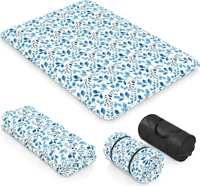 Immagine prodotto di Materasso da pavimento 140x200 cm, materasso futon giapponese, tappetino tatami pieghevole e portatile, materasso pieghevole con borsa da trasporto e copertura rimovibile, bianco e foglie