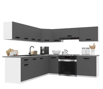 Immagine prodotto di Belini - Angolo cottura moderno ITALIA 7 - Mobili da cucina 420 cm grigio opaco - Cucina componibile con pensili, mobili base e piani di lavoro
