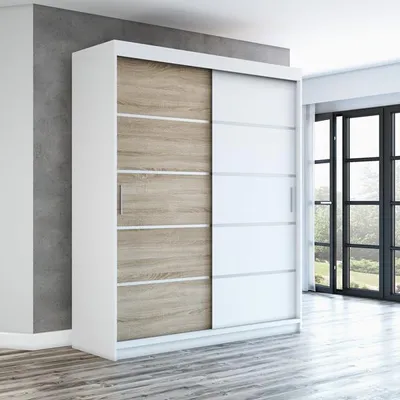 Produktbild von Schwebetürenschrank, 2-türig Schrank! Moderne Garderobe für Kleidung. Verschiedene Farben (Weiß, Schwarz, Somona) Kleiderschrank PARIS 180 cm