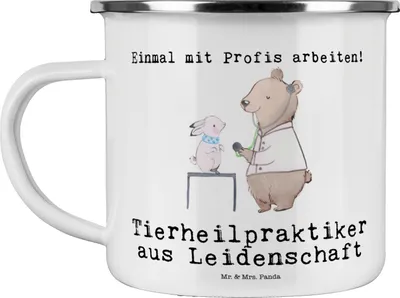 Produktbild von Mr. & Mrs. Panda Haferl Tierheilpraktiker Leidenschaft - Weiß - Geschenk, Emaille Tasse, Teetasse, metallbecher, Campingtasse, Becher