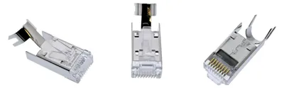 Produktbild von Geschirmter RJ45 Crimpstecker Cat.6A mit Einfädelhilfe und Knickschutz, 10 Stück, grau