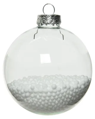 Produktbild von Weihnachtskugeln Glas mit Schneekugeln 7cm klar / weiß, 4er Set