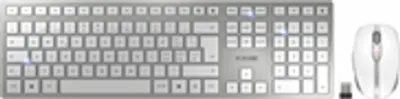 Zdjęcie produktu dla CHERRY JD-9100CH-1, Bezprzewodowy, RF Wireless + Bluetooth, Przełącznik nożycowy, QWERTZ, Srebrny, Biały, Dołączona myszka
