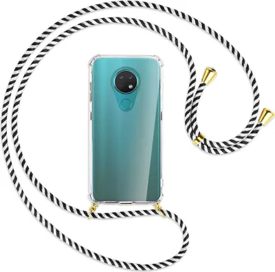 Produktbild von Handykette Backcover-Schutzhülle mit Band (Metall goldfarben) für Nokia 6.2 / 7.2 - schwarz/weiß gestreift