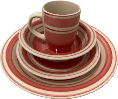 Produktbild von 16-teiliges Geschirrset Koopman Excellent Houseware-Roma, Keramik, weiß/rot
