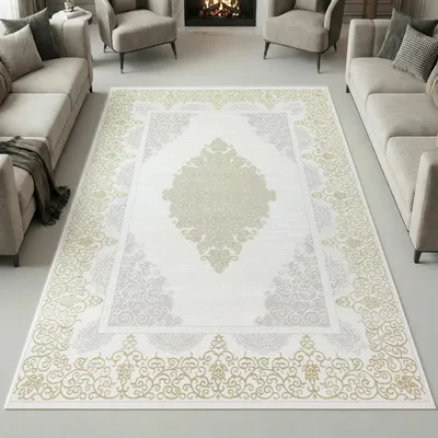 Immagine prodotto di Tappeto di design orientale con ornamenti in bianco grigio oro Dimensioni - 120 x 170 cm