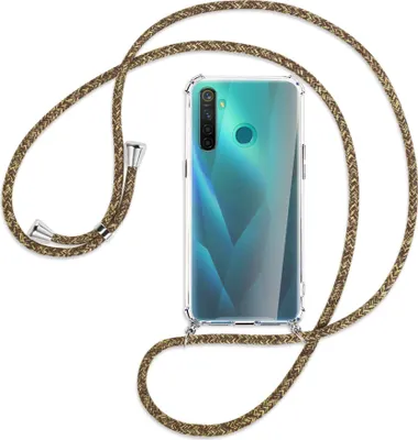 Produktbild von Handykette Backcover-Schutzhülle mit Band (Metall silberfarben) für Realme 5 Pro - braun+beige