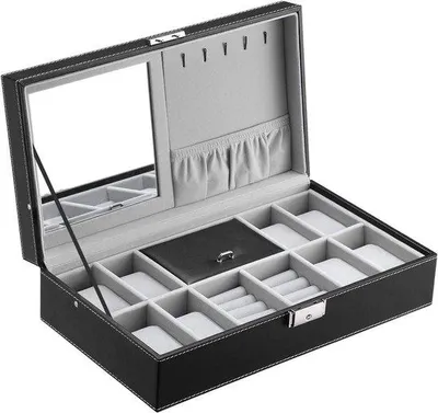 Productafbeelding van Horlogebox met horlogenkussentjes en juwelendoosjes - Zwart/Grijs