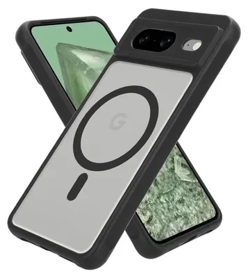 Zdjęcie produktu dla Etui Cadorabo do Google Pixel 8 5G w kolorze CZARNYM kompatybilne z MagSafe - hybrydowe etui ochronne z silikonową krawędzią TPU i wytrzymałym tyłem