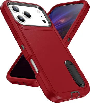 Immagine prodotto di Custodia per iPhone 17 Pro Max Custodia protettiva ibrida antiurto a tre strati con supporto rosso