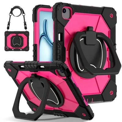 Produktbild von Für Apple iPad Air 13 2025 / 2024 Hybrid 360 Grad Tasche Hülle Schultergurt Pink