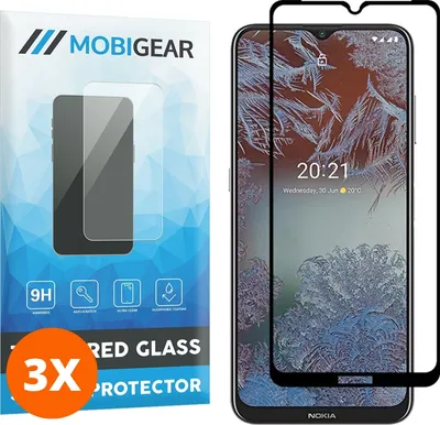 Produktbild von Mobigear Premium 9.98 Nokia G20 Panzerglas Gehärtetes Glas Displayschutz - Hüllenfreundlich - Schwarz (3er Pack)
