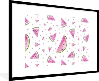 Produktbild von MuchoWow® Gerahmtes Poster Wassermelone - Muster - Pastell 90x60 cm - Poster mit Schwarzem Bilderrahmen Wandposter Rahmen Foto Bilder - Wanddekoration - Fotos