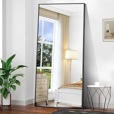 Produktbild von Ganzkörperspiegel 192 x 85 cm, Rechteckiger Standspiegel mit schwarzem Aluminiumrahmen, Groß Wandspiegel Bodenspiegel für Schlafzimmer, Eingangsbereich, Flur, Heimdekorationn
