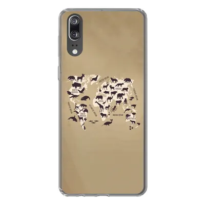Produktbild von MuchoWow® Handyhülle Schutzhülle Hülle für Huawei P20 Weltkarte - Tiere - Braun Silikon Softcase Handy Hülle - Hardcover