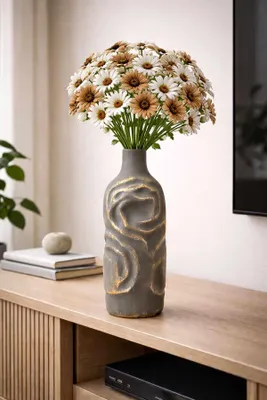 Produktbild von Evila Originals, Handbemalter Dekorationstopf aus Keramik, 10 cm Durchmesser, 35 cm Höhe | Elegantes Design für moderne Wohnräume | Perfekt für Pflanzen und Deko