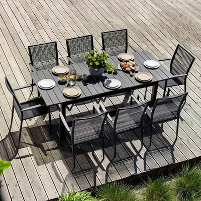 Produktbild von di volio Gartenmöbel MALETTO, Gartenmöbel-Set - Esstisch & 8 Stühle, aus Kunstholz und Aluminium, Esstisch mit ausziehbarer Tischplatte