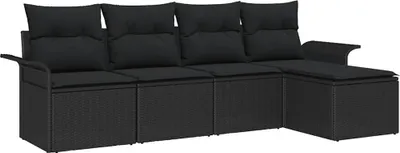 Image de Ensemble de canapé de jardin avec coussin 5 pcs Noir polyrotin