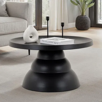 Produktbild von Couchtisch LORIS 70 cm Durchmesser, Schwarz – runder Wohnzimmertisch aus Metall mit pulverbeschichteter Oberfläche für modernes Ambiente