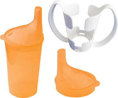 Productafbeelding van Sundo Drinkbekerset met houder voor thee en pap - Lang mondstuk - Oranje