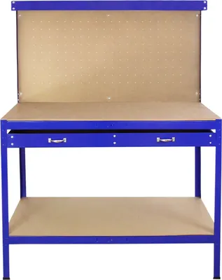 Immagine prodotto di Banco da lavoro, tavolo da lavoro, piano di lavoro, ganci, pannello forato, cassetto, officina, blu, banco da lavoro con struttura senza viti
