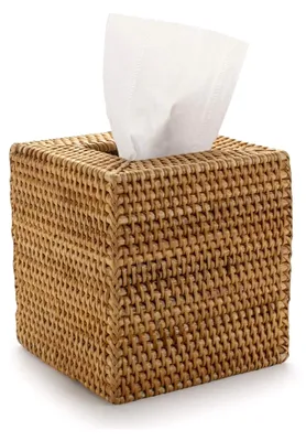Produktbild von Kosmetiktücherbox aus Rattan für Zuhause, Büro und Auto, quadratisch (14x14x15cm)