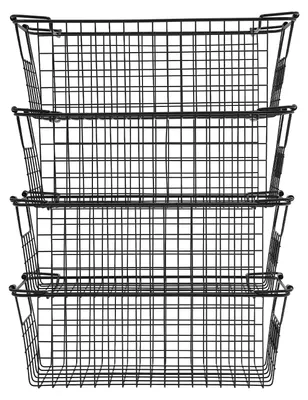 Produktbild von Stapelbare Aufbewahrungskörbe für den Gefrierschrank - 4 Stück, Schwarz, Metall