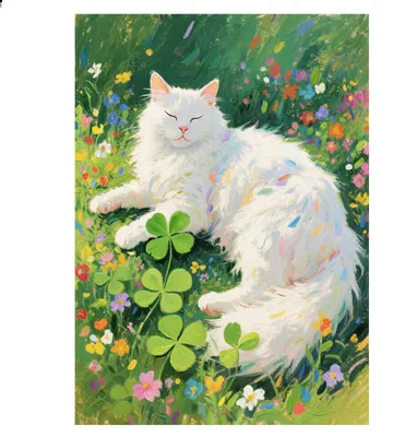 Diamantgemälde rund, Katze auf Wiese, DIY-Set 30×40 cm