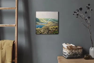 Produktbild von Coloray Hodiny Unikátní 30x30 cm  Tiché hodiny Pro obývací pokoj a kuchyň Nástěnné hodiny Plátno Bílé ručičky hodin - Hory na mořské krajině